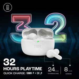 "JBL WAVE BEAM Black/White – True Wireless Earbuds with Deep Bass, IP54 Water Resistance, and 32-Hour Battery Life"