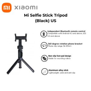 Mi Selfie Stick Tripod (Black) – 2-in-1 Extendable, Bluetooth Remote, for Smartphones